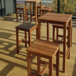 Ensemble Mange-debout et Tabouret Bois Rouge